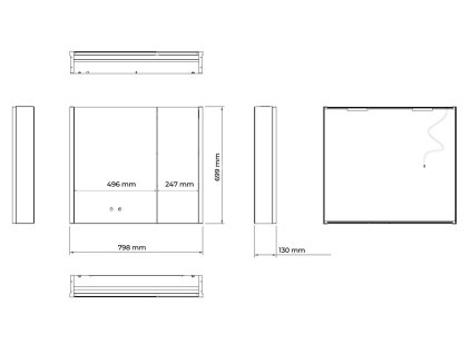 kielle Arkas I Zrkadlová skrinka s LED osvetlením, vyhrievaním a USB portom, 80x70x13 cm, biela 50111810