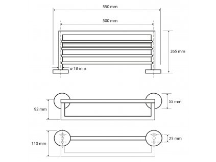 Sapho X-ROUND X-ROUND polička na uteráky s hrazdou 500mm, čierná XB404