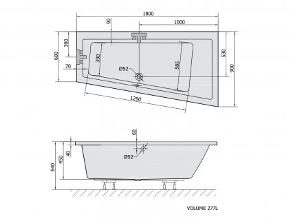 Polysan  ANDRA R asymetrická vaňa 180x90x45cm, čierna matná 78771BM