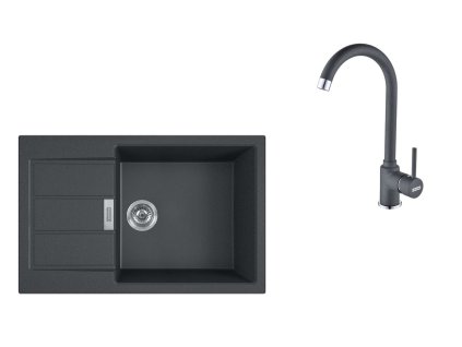 Franke Sety Set T90, tectonitový drez S2D 611-78 XL, čierna + batéria FP 9000.071, ónyx NEW 143.0618.752
