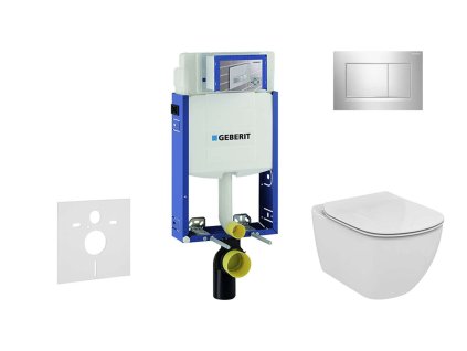 Geberit Kombifix Modul na závesné WC s tlačidlom Sigma30, lesklý chróm/chróm mat + Ideal Standard Tesi - WC a doska, Aquablade, SoftClose 110.302.00.5 NU6