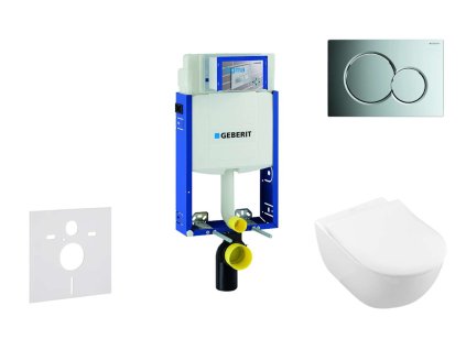 Geberit Kombifix Modul na závesné WC s tlačidlom Sigma01, lesklý chróm + Villeroy Boch - WC a doska, DirectFlush, SoftClose, CeramicPlus 110.302.00.5 NI2