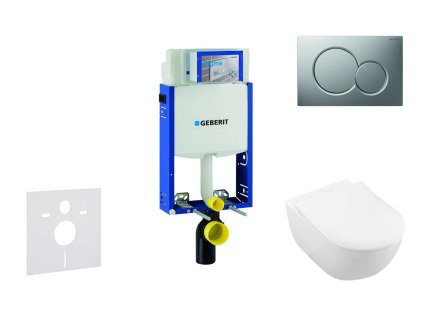 Geberit Kombifix Modul na závesné WC s tlačidlom Sigma01, matný chróm + Villeroy Boch - WC a doska, DirectFlush, SoftClose, CeramicPlus 110.302.00.5 NI3