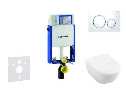 Geberit Kombifix Modul na závesné WC s tlačidlom Sigma20, biela/lesklý chróm + Villeroy Boch - WC a doska, DirectFlush, SoftClose, CeramicPlus 110.302.00.5 NI4