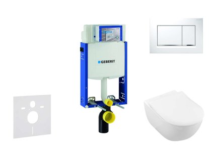 Geberit Kombifix Modul na závesné WC s tlačidlom Sigma30, biela/lesklý chróm + Villeroy Boch - WC a doska, DirectFlush, SoftClose, CeramicPlus 110.302.00.5 NI5