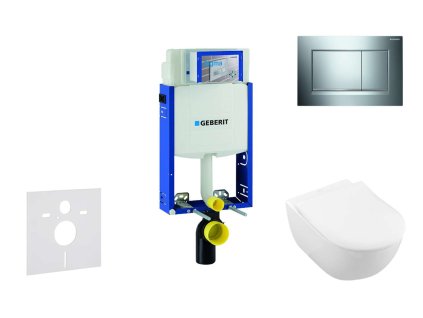 Geberit Kombifix Modul na závesné WC s tlačidlom Sigma20, lesklý chróm/chróm mat + Villeroy Boch - WC a doska, DirectFlush, SoftClose, CeramicPlus 110.302.00.5 NI6