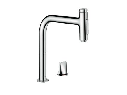 Hansgrohe M71 Drezová batéria Metris Select s výsuvnou spŕškou, 2-otvorová inštalácia, chróm 73819000-HG