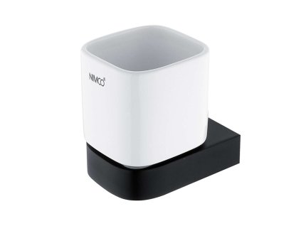 Nimco Nikau Pohárik na kefy a pastu s držiakom, biela keramika/čierny mat NKC 30058K-90