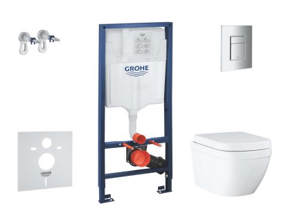 Grohe Solido Set predstenovej inštalácie, klozetu a dosky Euro Ceramic, SoftClose, Triple Vortex, tlačidlo Even, chróm SANI15BB1105-GR