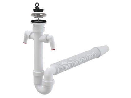 Alcadrain Sifóny Drezový sifón, priemer 70 mm, s 2 prípojkami, s flexi hadicou, plast A840-DN50/40