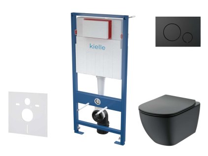 kielle Genesis Set predstenovej inštalácie, klozetu Tesi a dosky softclose, Aquablade, tlačidlo Gemini IV, matná čierna SANI11AD5501