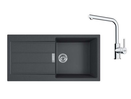 Franke Sety Kuchynský set T117Č, tectonitový drez SID 611-100 a batéria FS 3230.031, čierna/chróm 143.0687.342