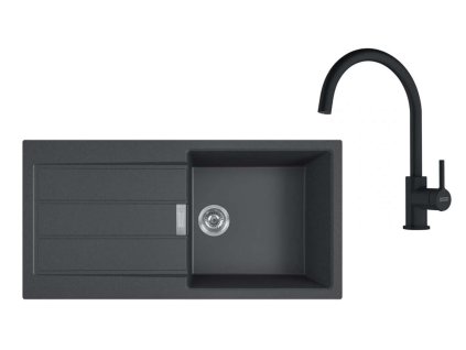 Franke Sety Kuchynský set T125Č, tectonitový drez S2D 611-100 a batéria FC 6018.901, čierna/matná čierna 143.0687.344