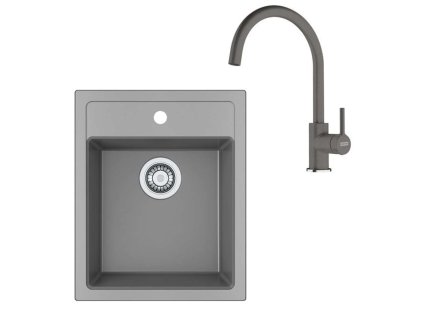 Franke Sety Kuchynský set T121Š, tectonitový drez SID 610-40 a batéria FC 6018.084, sivá/sivý kameň 143.0687.385