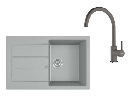 Franke Sety Kuchynský set T123Š, tectonitový drez S2D 611-78 a batéria FC 6018.084, sivá/sivý kameň 143.0687.397