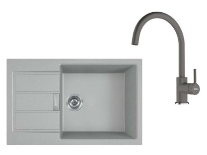 Franke Sety Kuchynský set T124Š, tectonitový drez S2D 611-78 XL a batéria FC 6018.084, sivá/sivý kameň 143.0687.403