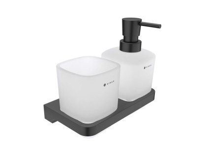 Nimco Maya Dávkovač mydla a pohárik s držiakom, matné sklo/čierna MAC 2905831C-T-90
