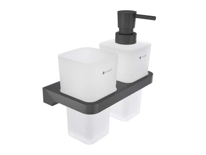 Nimco Maya Dávkovač mydla a pohárik s držiakom, matné sklo/čierna MAC 2905831H-T-90