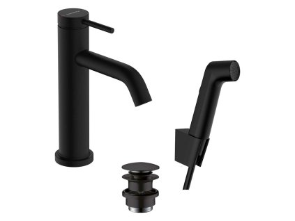 Hansgrohe Tecturis S Umývadlová batéria s výpusťou Push-Open a bidetovou spŕškou, EcoSmart, matná čierna 73211670-HG