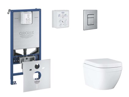 Grohe Rapid SLX Set predstenovej inštalácie, klozetu, dosky SoftClose a tlačidla Skate Cosmopolitan, Triple Vortex, kefovaná nerezová oceľ SANI11BB2106-GR