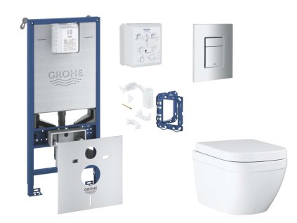 Grohe Rapid SLX Set predstenovej inštalácie, klozetu, dosky SoftClose, tlačidla Skate Cosmopolitan a súpravy na vhadzovanie tabliet, Triple Vortex, matný chróm SANI11BB2128-GR