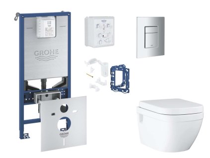 Grohe Rapid SLX Set predstenovej inštalácie, klozetu, dosky SoftClose, tlačidla Skate Cosmopolitan a súpravy na vhadzovanie tabliet, matný chróm SANI11BB2130-GR