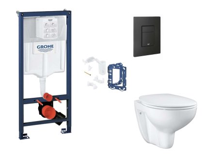 Grohe Rapid SL Set predstenovej inštalácie, klozetu, dosky SoftClose, tlačidla Even a súpravy na vhadzovanie tabliet, phantom black SANI11BB5133-GR