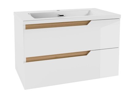 kielle Oudee Skrinka s umývadlom 80 cm, lesklá biela/tmavý dub 50002S810