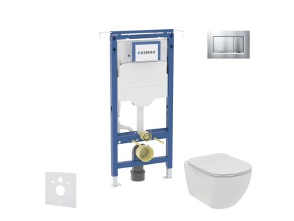 Geberit Duofix Set predstenovej inštalácie, klozetu a dosky Ideal Standard Tesi, tlačidla Sigma30, Rimless, SoftClose, matný chróm/chróm SANI11CD2107
