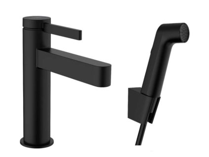 Hansgrohe Finoris Umývadlová batéria s výpusťou Push-Open a bidetovou spŕškou, EcoSmart, matná čierna 76210670-HG