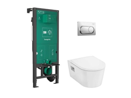 Hansgrohe EluPura Original S Set predstenovej inštalácie, klozetu EluPura Original S a dosky SoftClose, tlačidlo iFrame Original S, chróm 60302000-HG