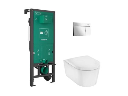 Hansgrohe EluPura S Set predstenovej inštalácie, klozetu EluPura S a dosky SoftClose, tlačidlo iFrame Element E, chróm 60303000-HG