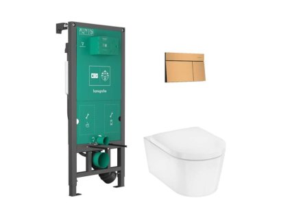 Hansgrohe EluPura S Set predstenovej inštalácie, klozetu EluPura S a dosky SoftClose, tlačidlo iFrame Element E, kefovaný bronz 60303140-HG