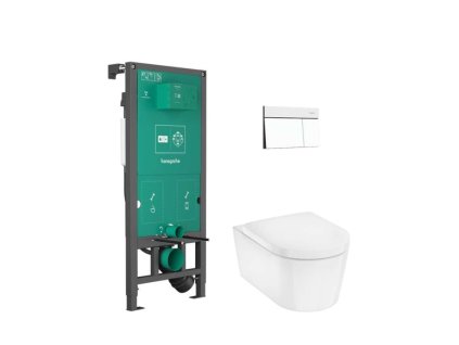 Hansgrohe EluPura S Set predstenovej inštalácie, klozetu EluPura S a dosky SoftClose, tlačidlo iFrame Element E, matná biela 60303700-HG