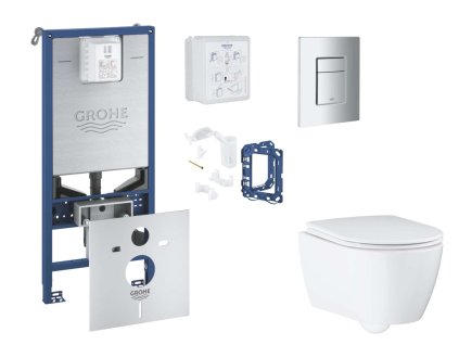 Grohe Rapid SLX Set predstenovej inštalácie, klozetu, dosky SoftClose, tlačidla Skate Cosmopolitan a súpravy na vhadzovanie tabliet, matný chróm SANI11BB2132-GR