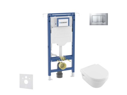 Geberit Duofix Set predstenovej inštalácie, klozetu a dosky Villeroy Boch, tlačidla Sigma30, DirectFlush, SoftClose, CeramicPlus, matný chróm/chróm SANI11CK2115