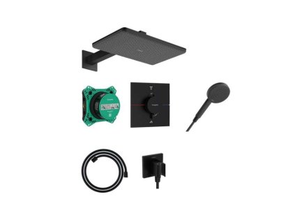 Hansgrohe Raindance Alive Q Sprchový set s termostatom pod omietku, s telesom, 21x34 cm, 3 prúdy, matná čierna 24620670-HG