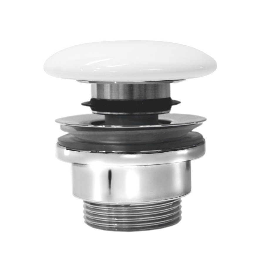 GSI umývadlová výpust 5/4", click-clack, keramická zátka, 5-65mm, biela ExtraGlaze PCS11