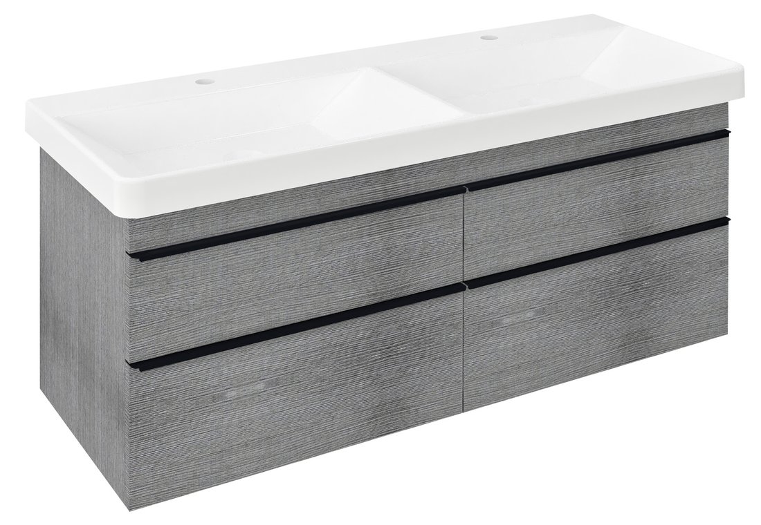 Sapho SITIA dvojumývadlová skrinka 116x50x44,2cm, 4x zásuvka, dub strieborný SI120-1111