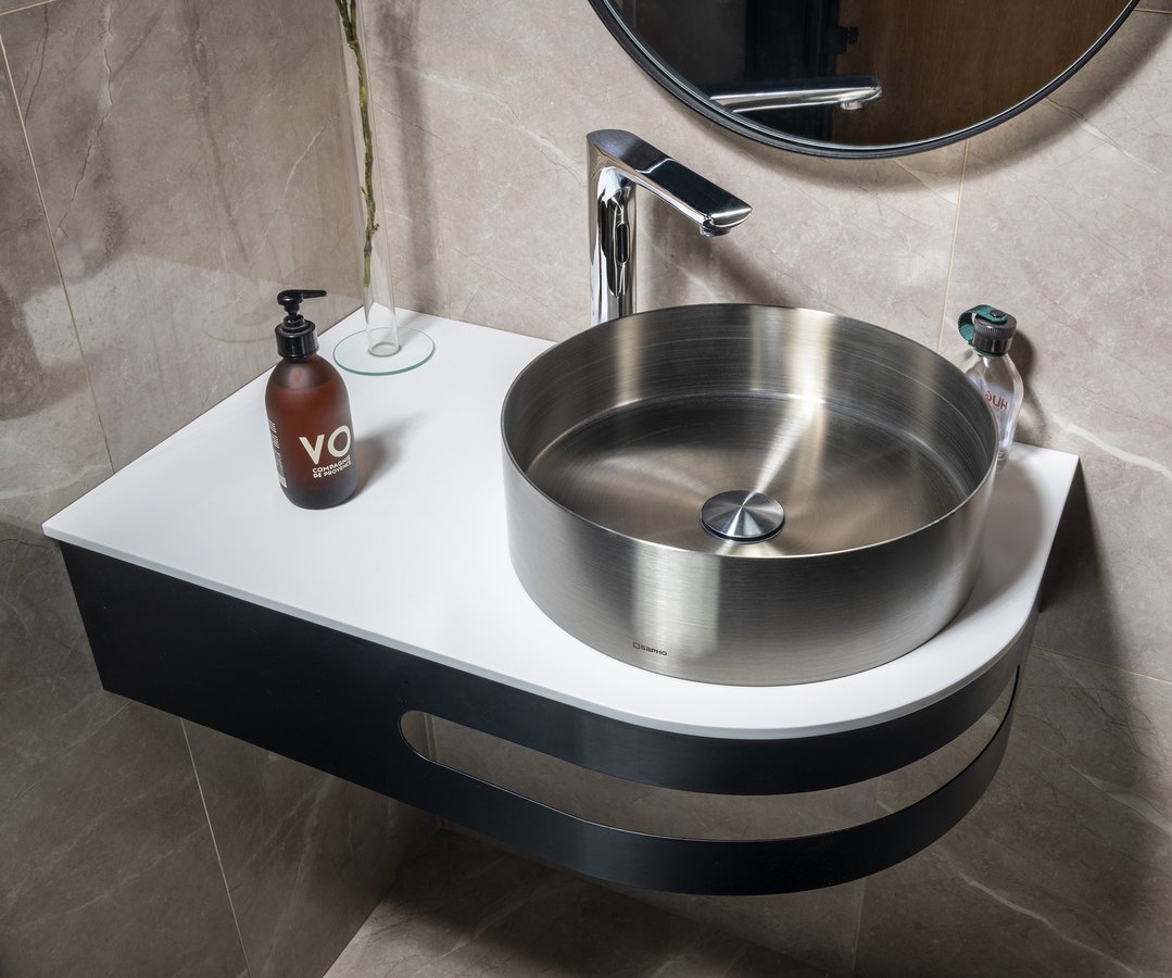 Sapho PULSE rohový stolík s umývadlom 755x455 mm, ľavý, nerez mat BM750-0101-01
