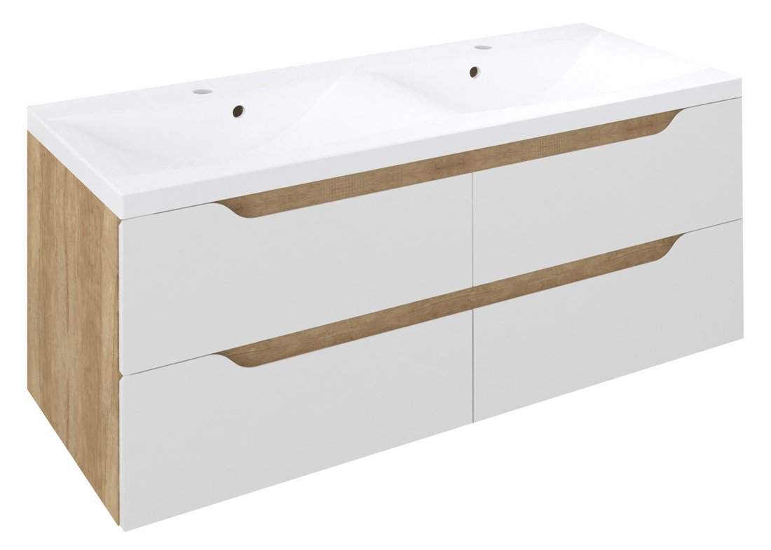 Sapho WAVE dvojumývadlová skrinka 119,7x50x47,8cm, biela/dub Alabama WA120-3022