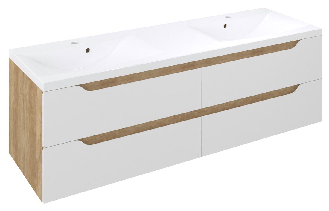 Sapho WAVE dvojumývadlová skrinka 149,7x50x47,8cm, biela/dub Alabama WA150-3022