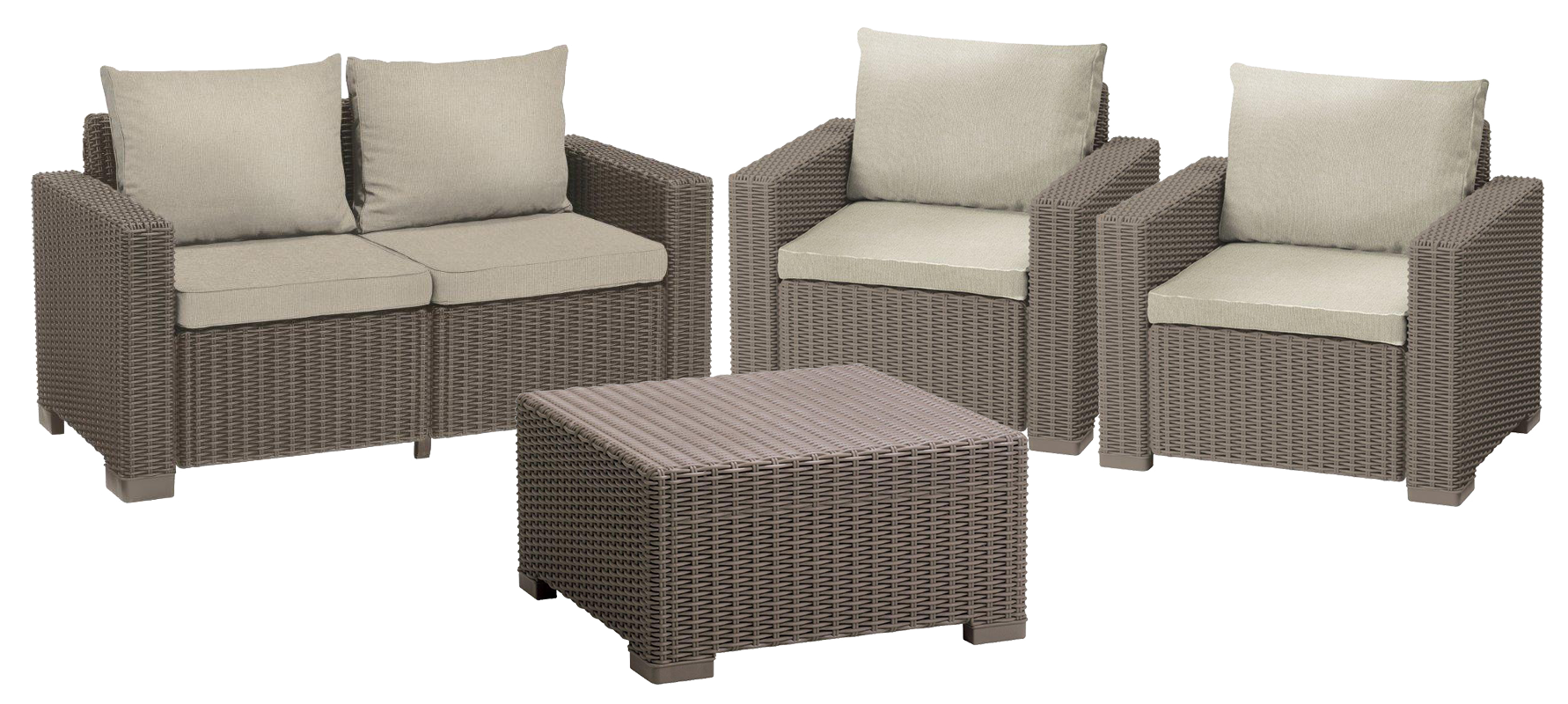 Keter  Záhradný set Keter California set stôl + 2 kreslá + dvojsedadlová pohovka cappuccino 610049