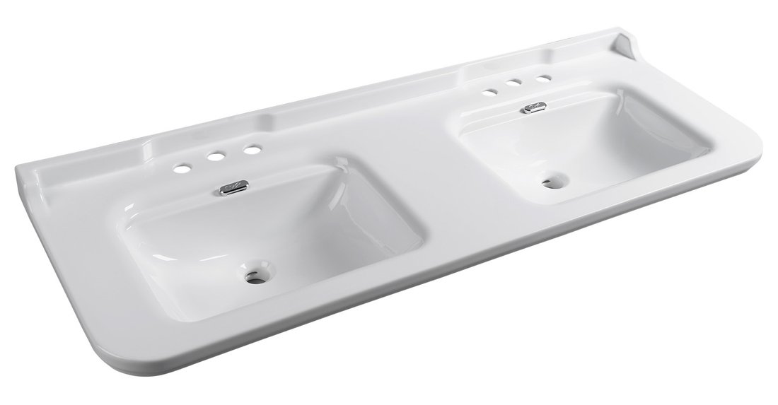 Kerasan WALDORF keramické dvojumývadlo 150x55cm, 6 otvorou pre batériu, biela 4143K1-3