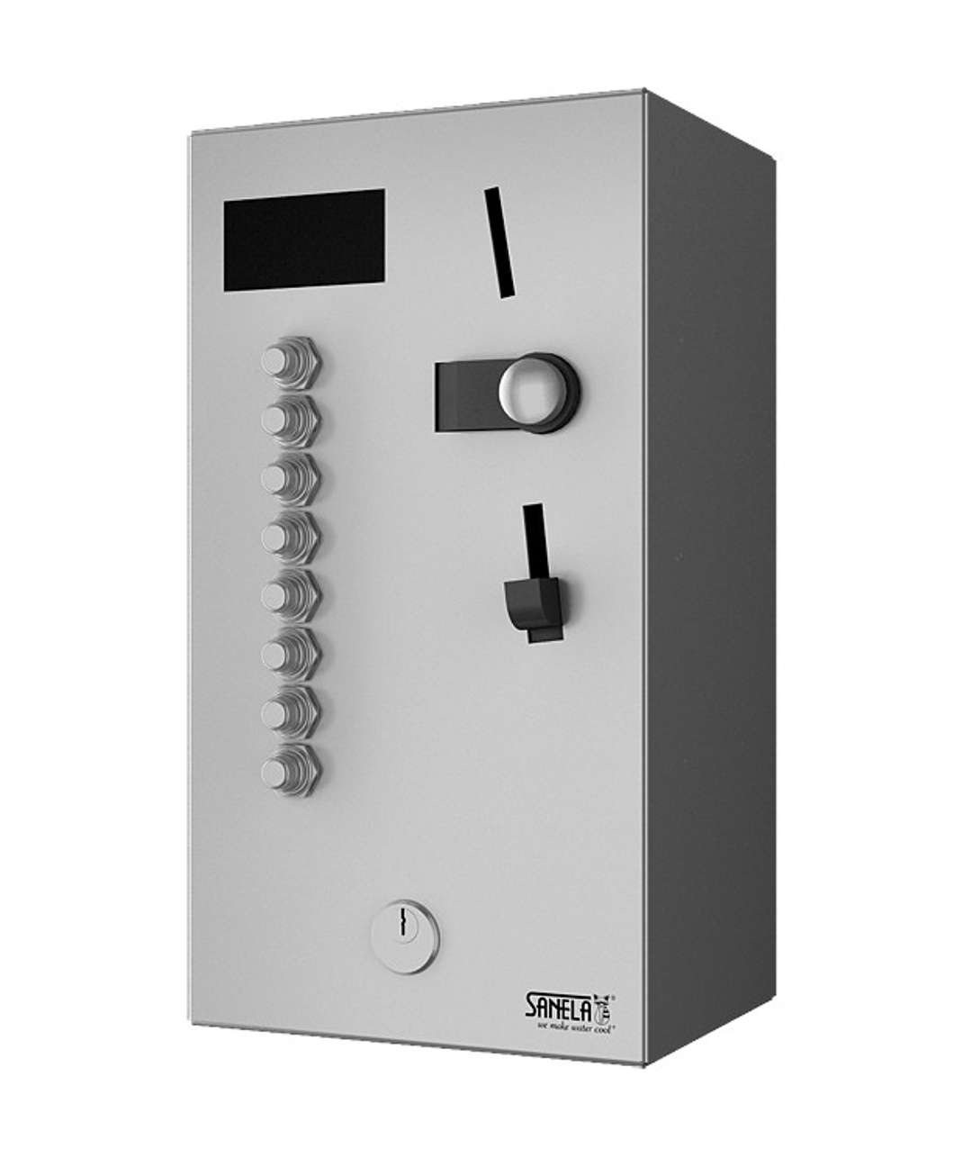 Sanela Automaty Nástenný mincový automat pre 1-8 jednofázových spotrebičov, antivandal, matná nerezová SLZA 04L