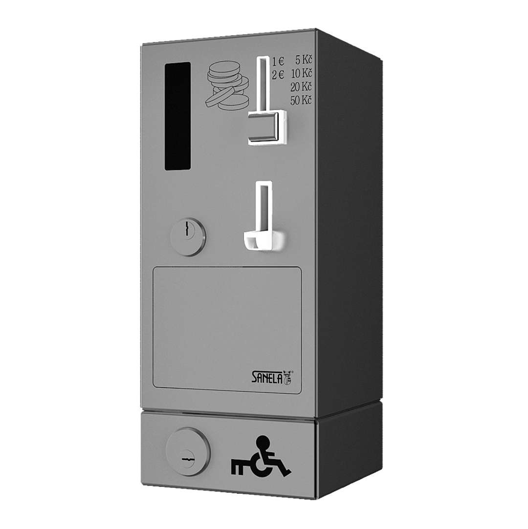 Sanela Automaty Mincový automat dverového zámku s GSM, s eurozámkom, antivandal, matná nerezová SLZA 40GV