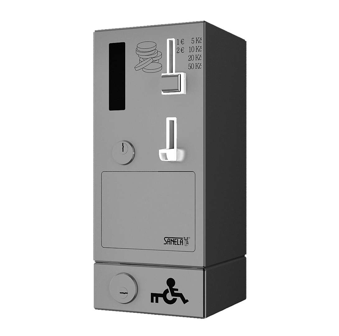 Sanela Automaty Mincový automat dverového zámku s eurozámkom, antivandal, matná nerezová SLZA 40V
