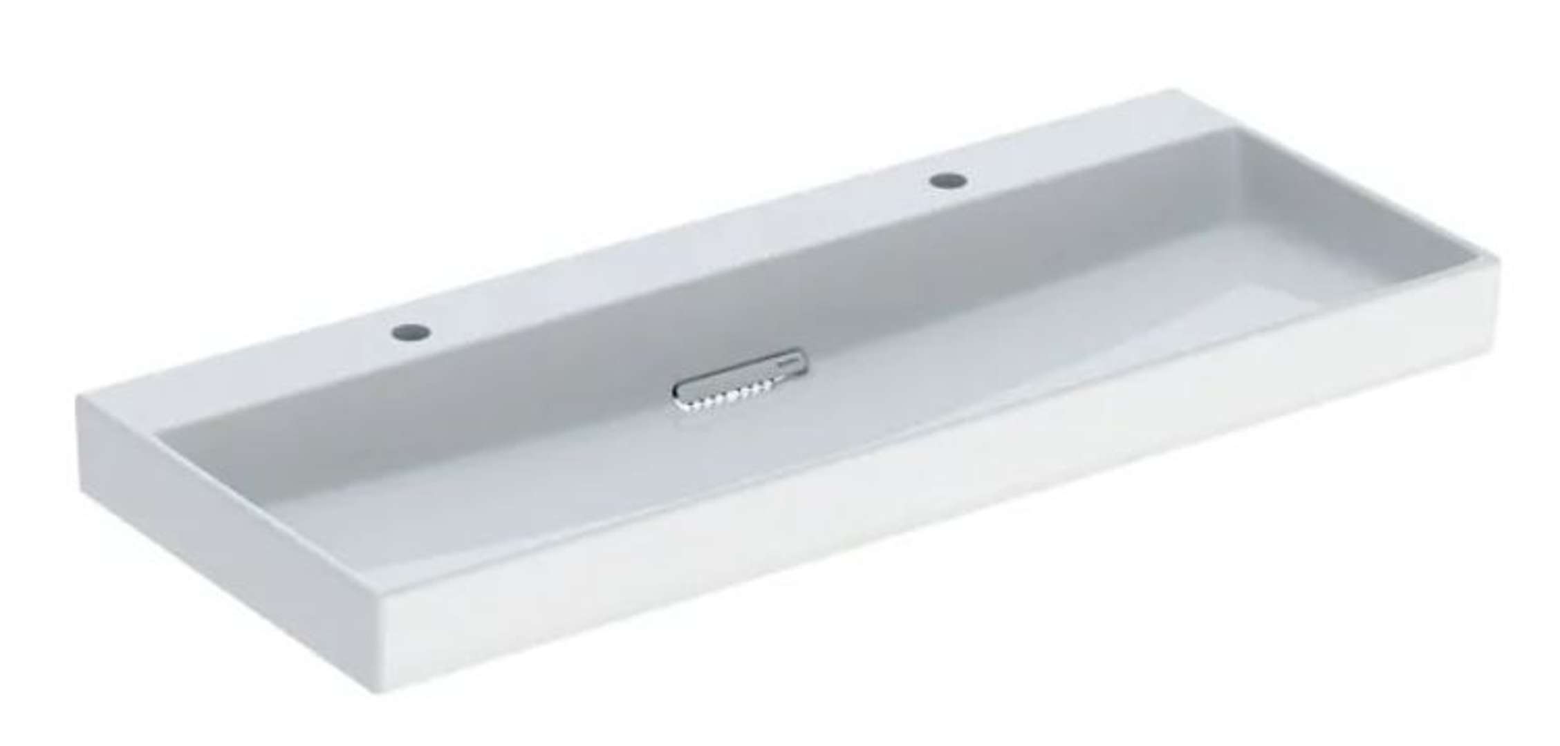 Geberit ONE Dvojumývadlo, 120x48x14 cm, skrytý prepad, 2 otvory na batérie, vodorovný odtok, KeraTect, biela 505.049.00.1