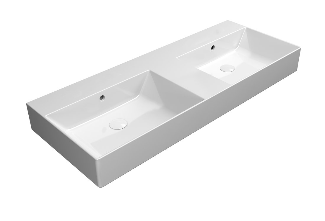 GSI KUBE X keramické dvojumývadlo 120x47cm, brúsená spodná hrana, bez otvoru, biela ExtraGlaze 94259011