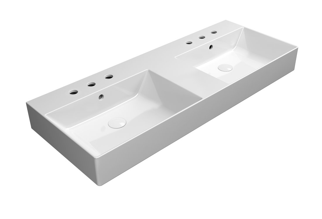 GSI KUBE X keramické dvojumývadlo 120x47cm, brúsená spodná hrana, 3 otvory, biela ExtraGlaze 94259311